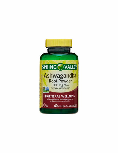 Spring Valley Ashwagandha polvo de raíz 500 mg, 60 cápsulas