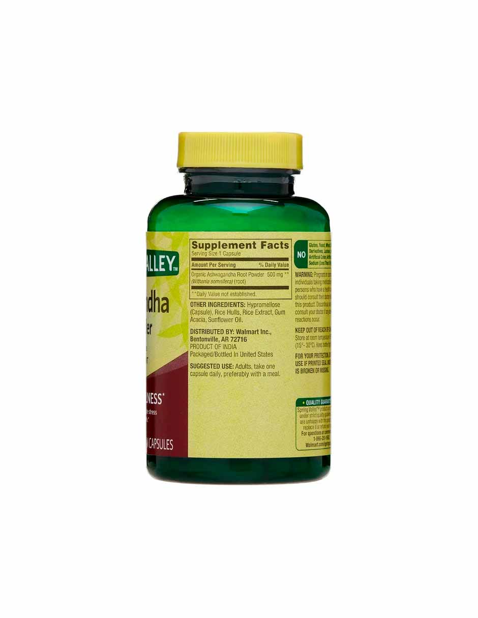 Spring Valley Ashwagandha polvo de raíz 500 mg, 60 cápsulas