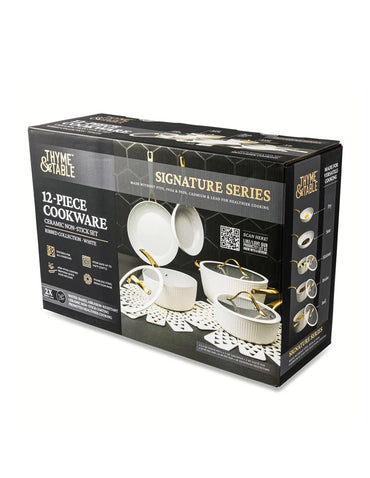 Thyme & Table Juego de Cocina Antiadherente 12 Piezas Blanco