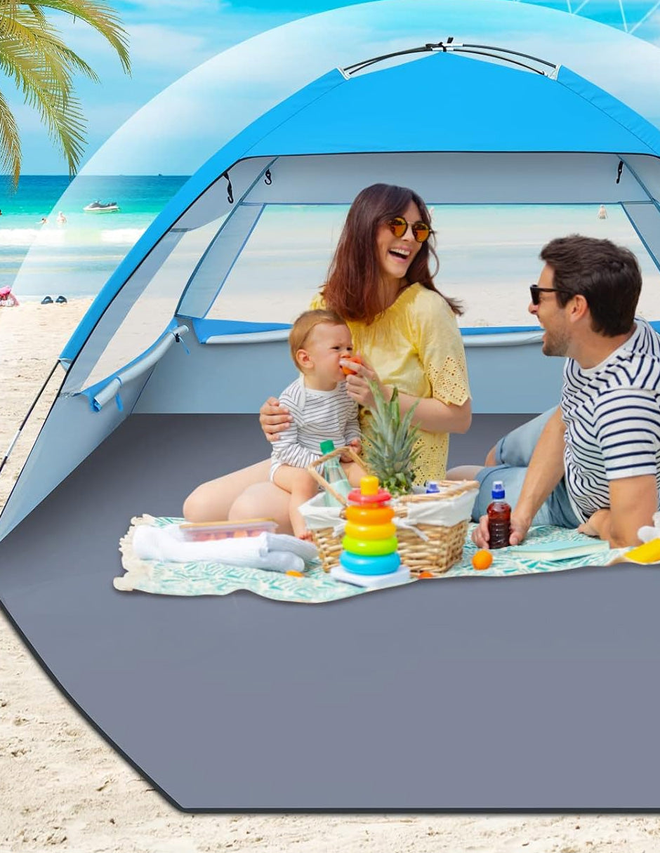 Gorich Carpa de campaña para protección solar UV en la playa, para 4 personas, azul