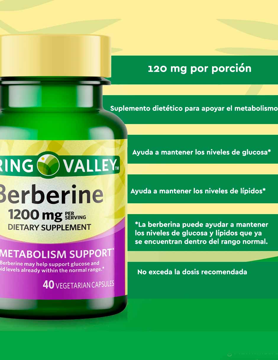 Spring Valley Berberina suplemento dietético para apoyar el metabolismo 1200 mg, 40 cápsulas