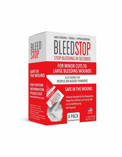 BleedStop Polvo de primeros auxilios para coagulación de la sangre 4 pack, 15gr