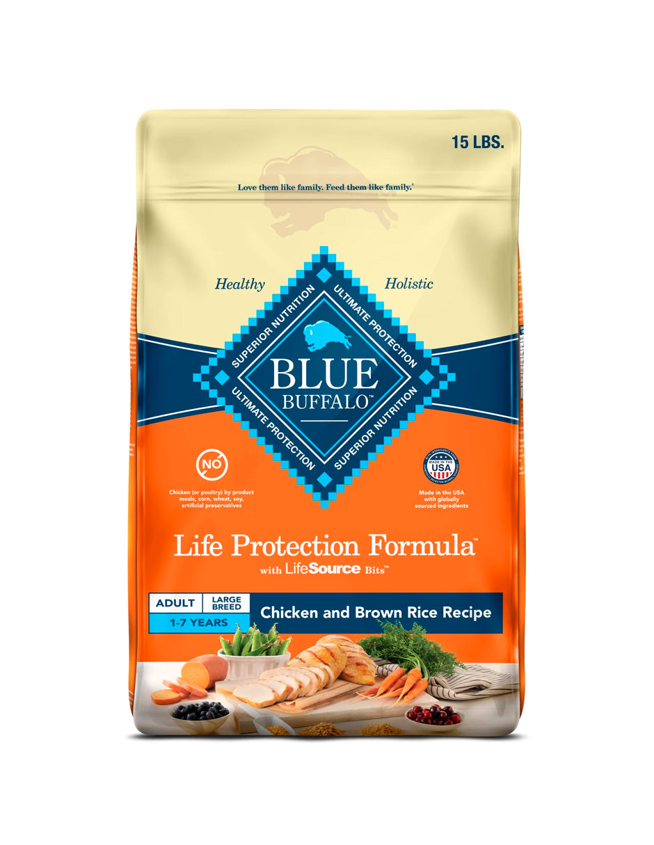 Croquetas Blue Buffalo Life Protection Formula de pollo y arroz integral para perros de raza grande 6.8kg