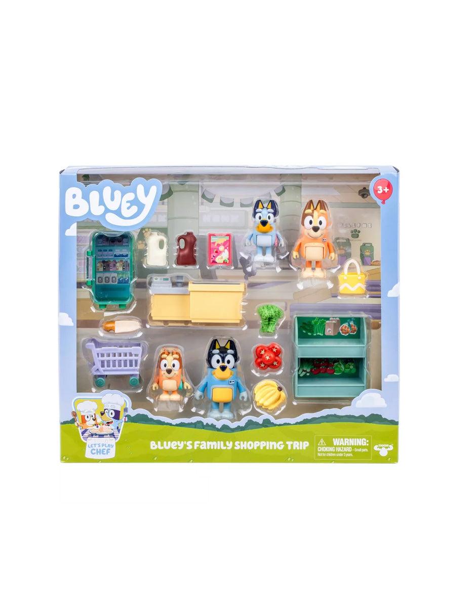 Set Bluey Compras en Familia con 4 Figuras y Accesorios