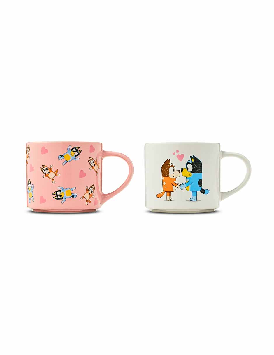 Zak Designs Set tazas de cerámica Bluey de San Valentín azul de 443ml