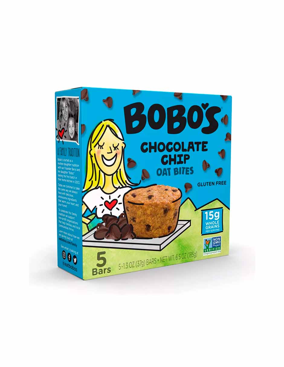 Bobo's avena bites sabor chispas chocolate paquete de 5, 185gr