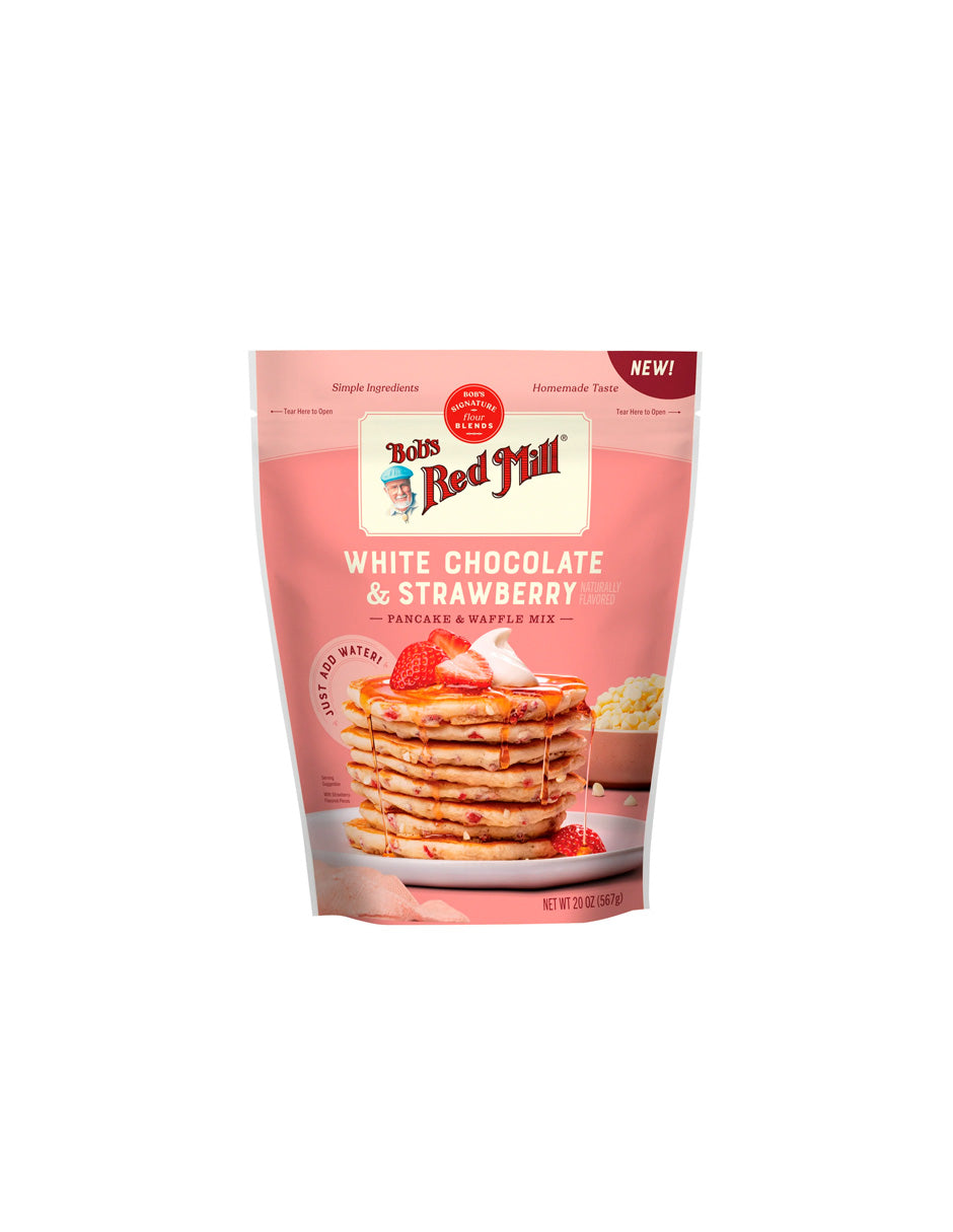 Bob's Red Mill Mezcla para panqueques y waffles con chocolate blanco y fresa 567gr