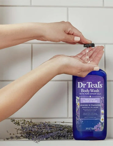 Dr Teal's Sleep Body Wash con melatonina, lavanda, manzanilla y mezcla de aceites esenciales, 24 onzas líquidas