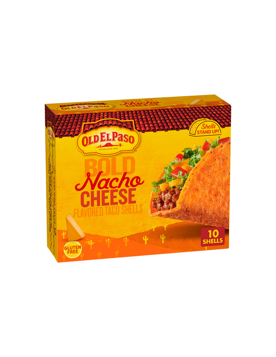 Old El Paso Stand 'N Stuff Bold Nacho Shells para tacos con sabor a queso, 10 unidades