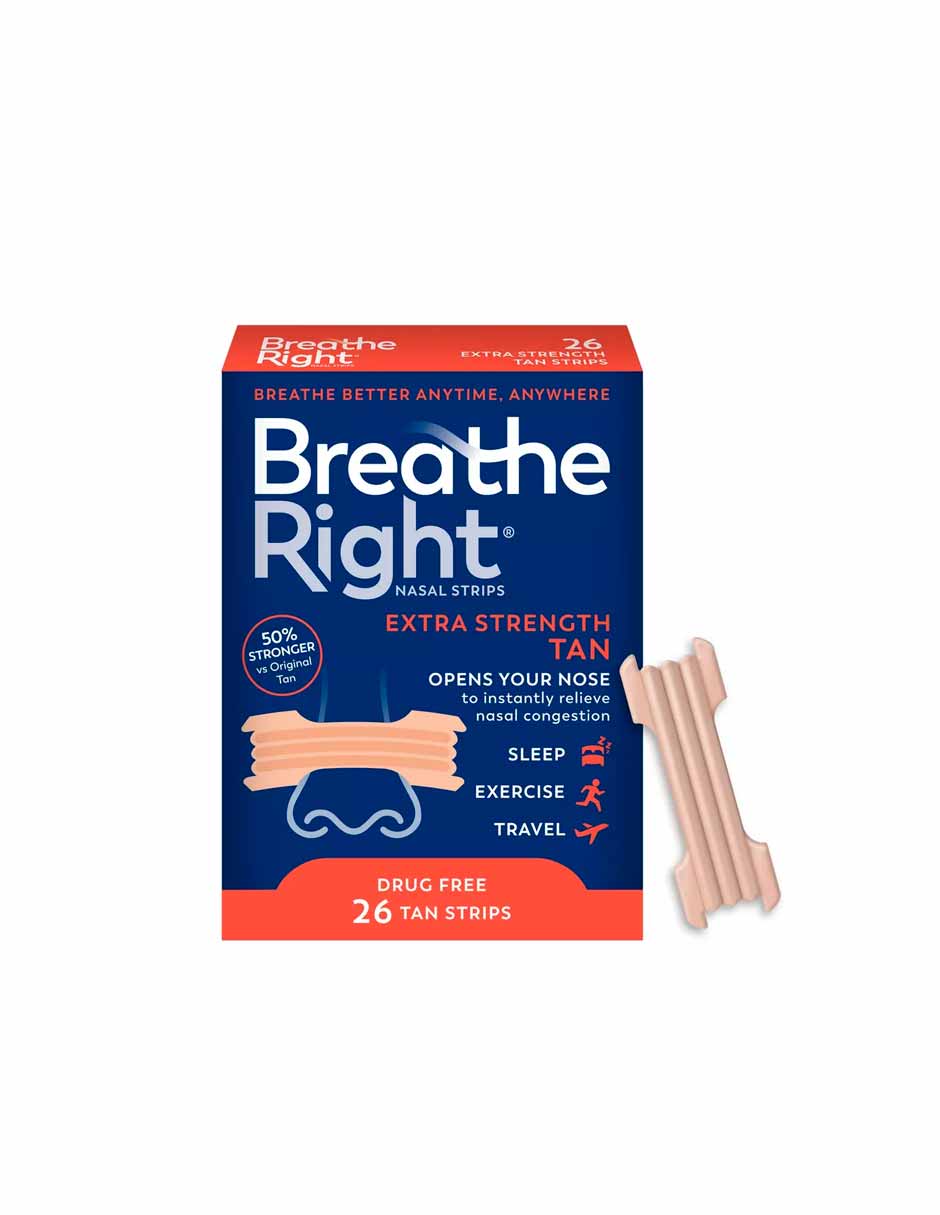 Breathe Right Extra Tiras nasales para aliviar la congestión 26 unidades