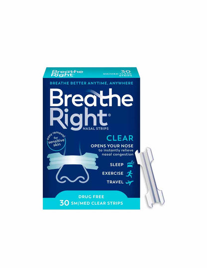 Breathe Right Clear Tiras nasales pequeñas/medianas para el alivio de la congestión 30 u.