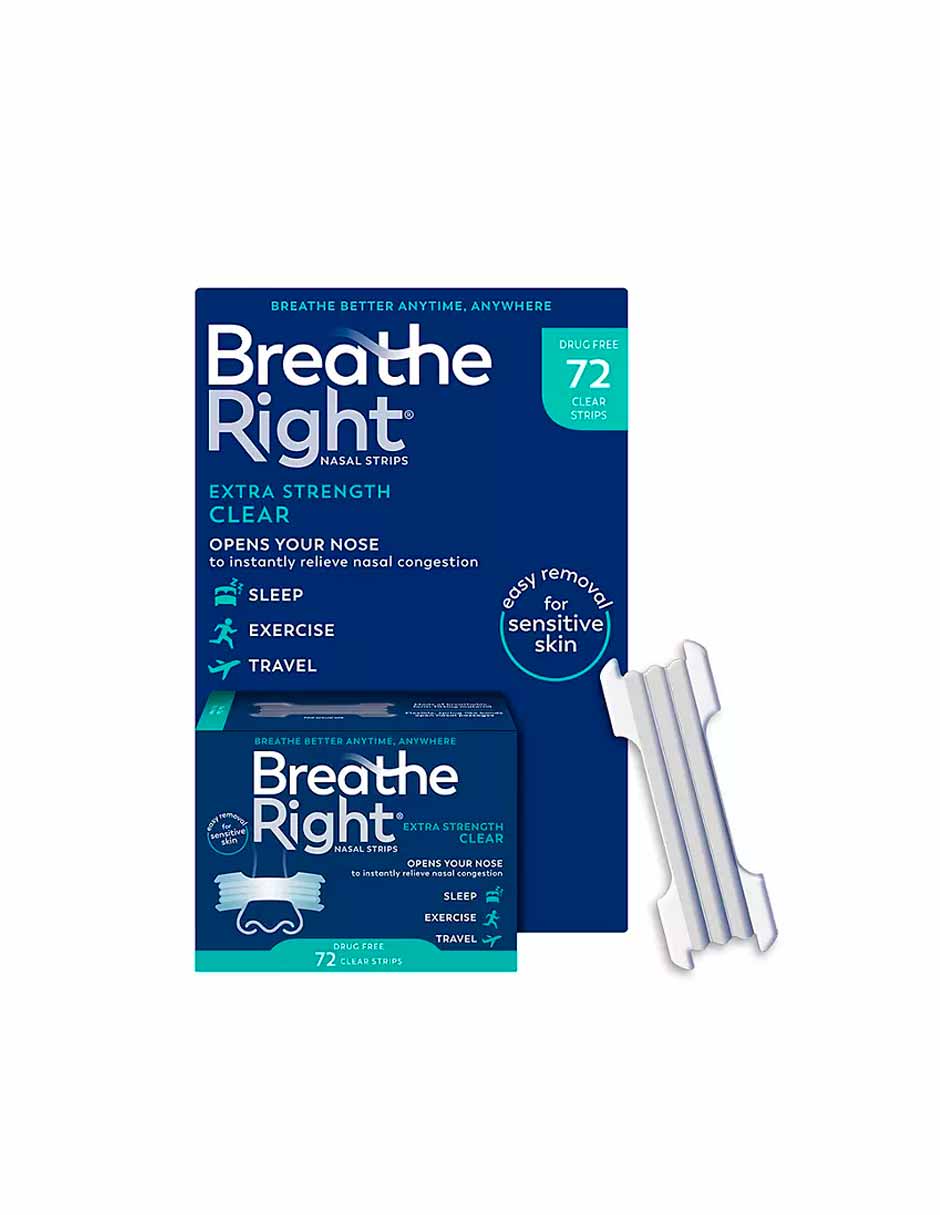 Tiras nasales sin drogas Breathe Right Extra Clear, resistentes, alivio de  la congestión, 26 unidades, 1