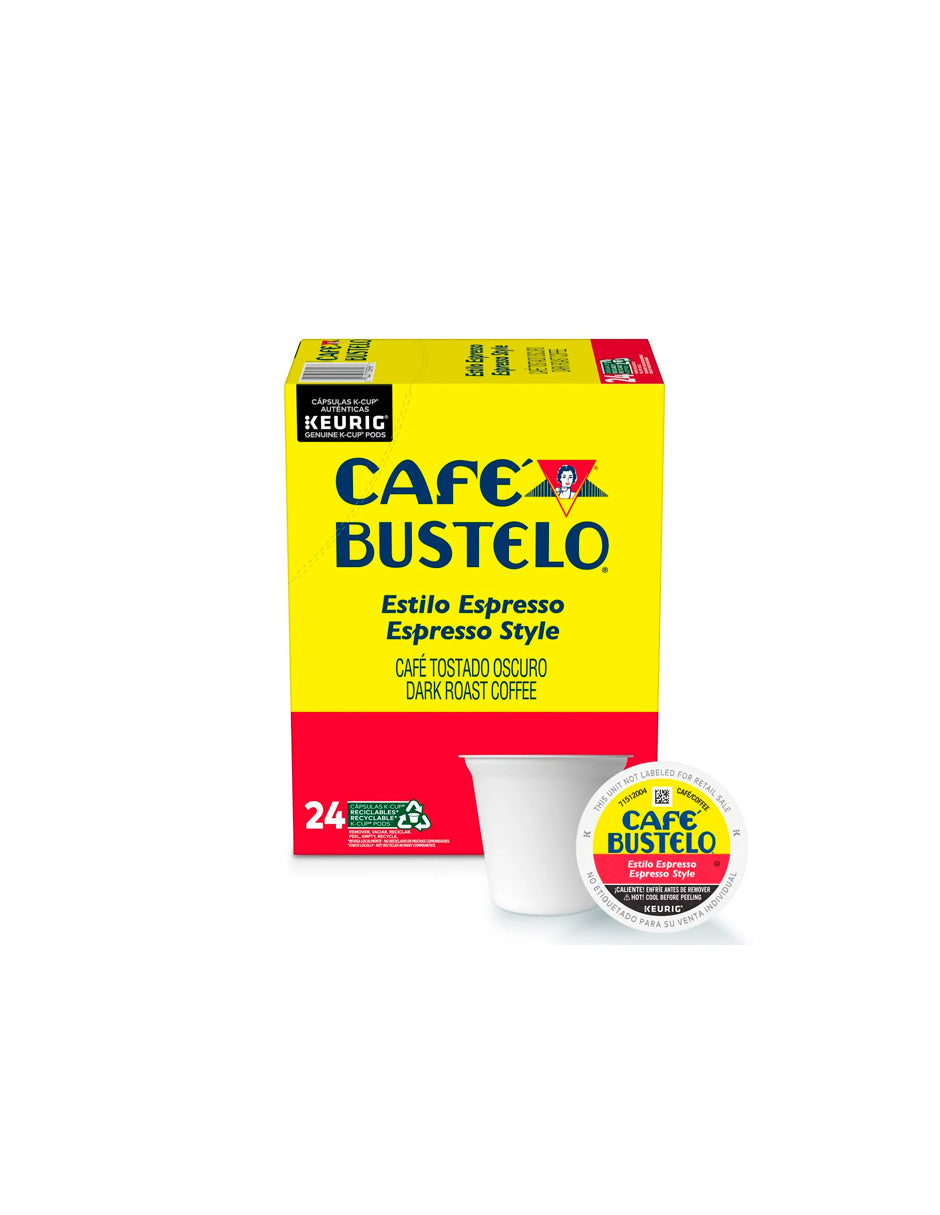 Cafe Bustelo, café tostado oscuro, cápsulas Keurig K-Cup, caja de 24 unidades