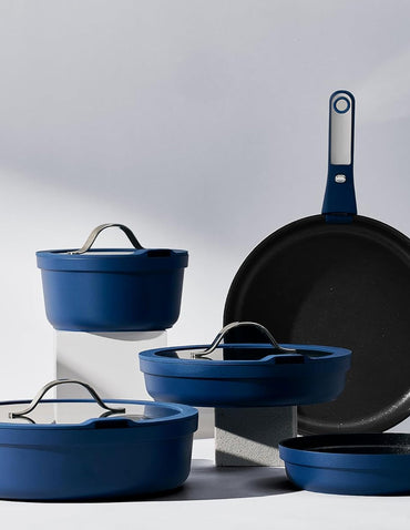 CAROTE Juego 22 Ollas y Sartenes Azul Mango Extraíble e Inducción