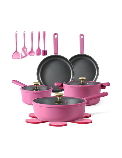 CAROTE Juego de Cocina Antiadherente 17 Piezas Magenta