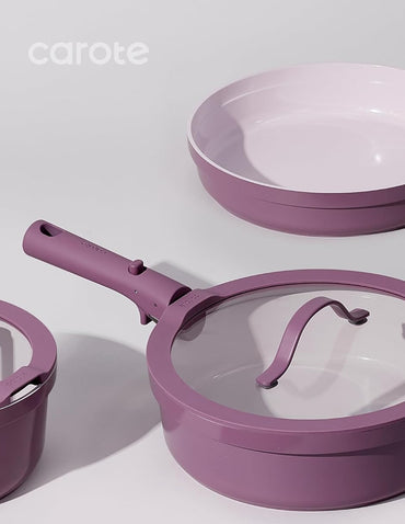 CAROTE Juego 9 Piezas Ollas y Sartenes Cerámica Mango Extraíble