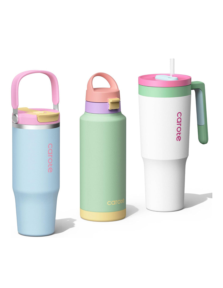 Botellas térmicas CAROTE 3 pzas con popote y tapa