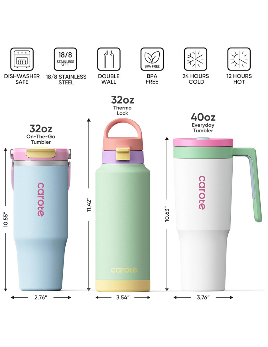 Botellas térmicas CAROTE 3 pzas con popote y tapa