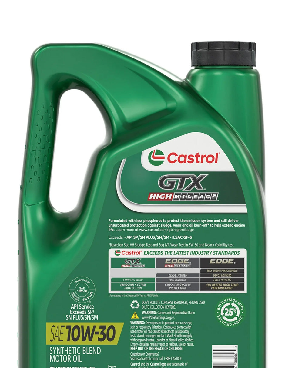 Aceite de motor 10W-30 alto kilometraje mezcla sintética Castrol 4.73L