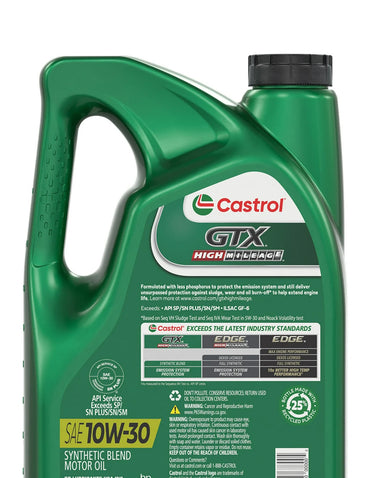 Aceite de motor 10W-30 alto kilometraje mezcla sintética Castrol 4.73L
