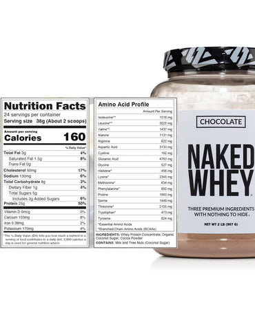 Proteína de Suero NAKED Chocolate 25g Grass Fed 3 Ingredientes 907 g