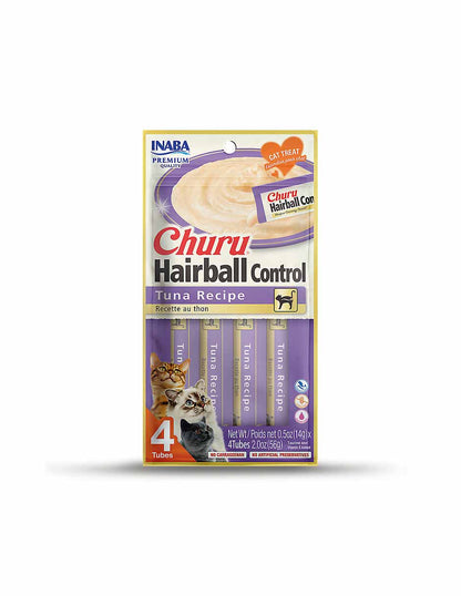 Inaba Churu golosinas húmedas para gatos controla las bolas de pelo, 4 tubos, atún