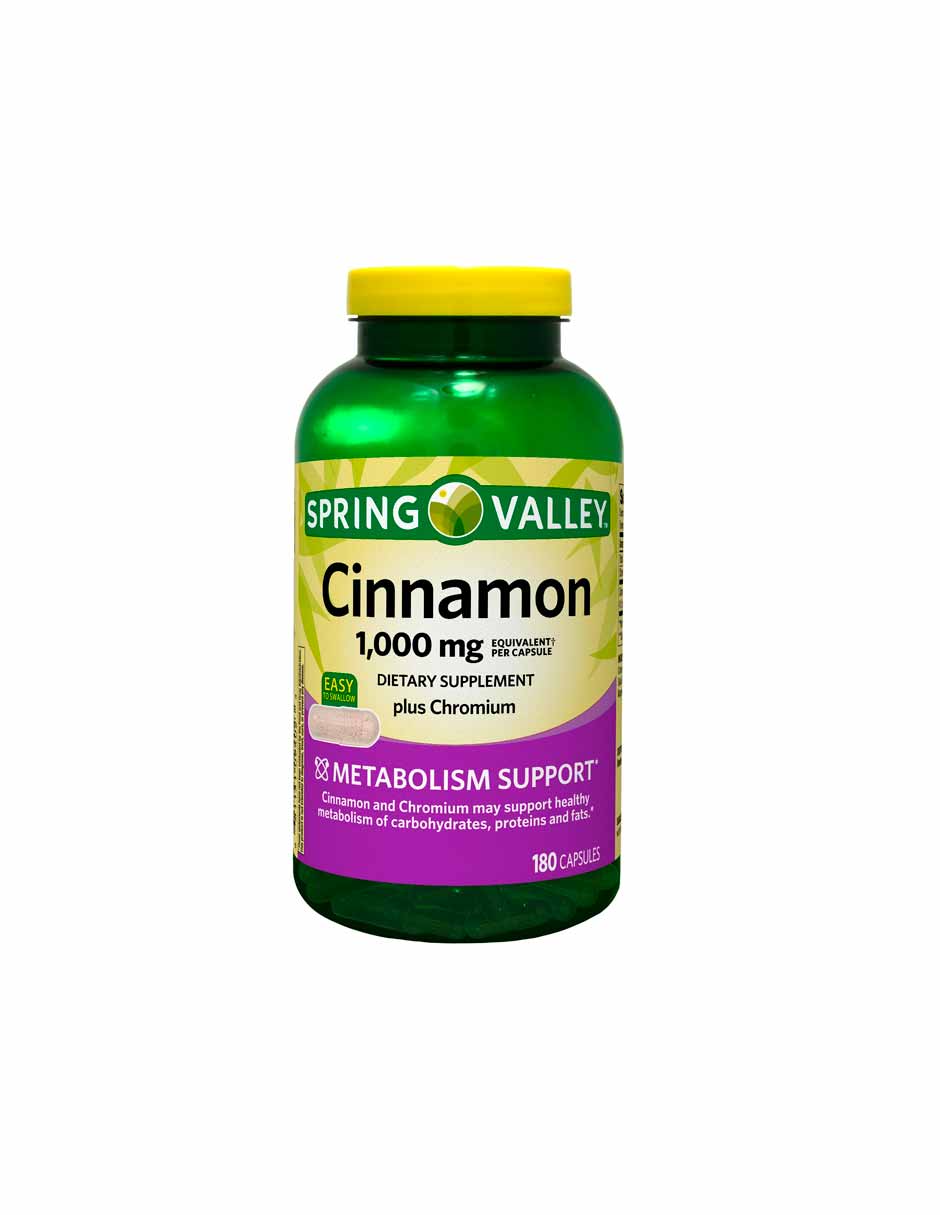 Spring Valley Cinnamon Plus Chromium Cápsulas Suplemento, 1000 mg, 180 unidades