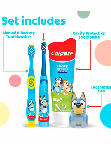 Colgate Juego de cepillos de dientes para niños de Bluey a partir de 3 años