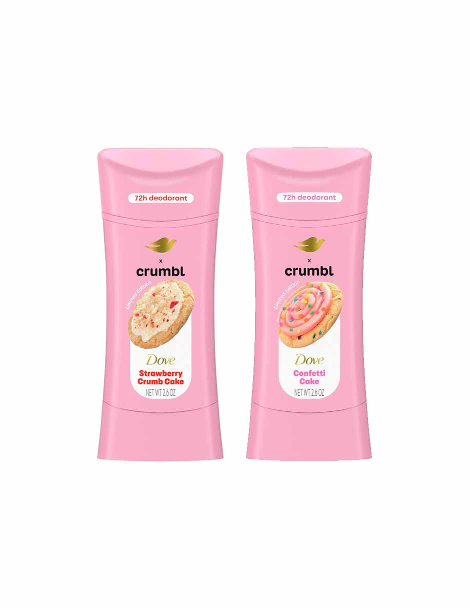 Dove x Crumbl set desodorantes sin aluminio Confetti Cake y  Strawberry Crumb