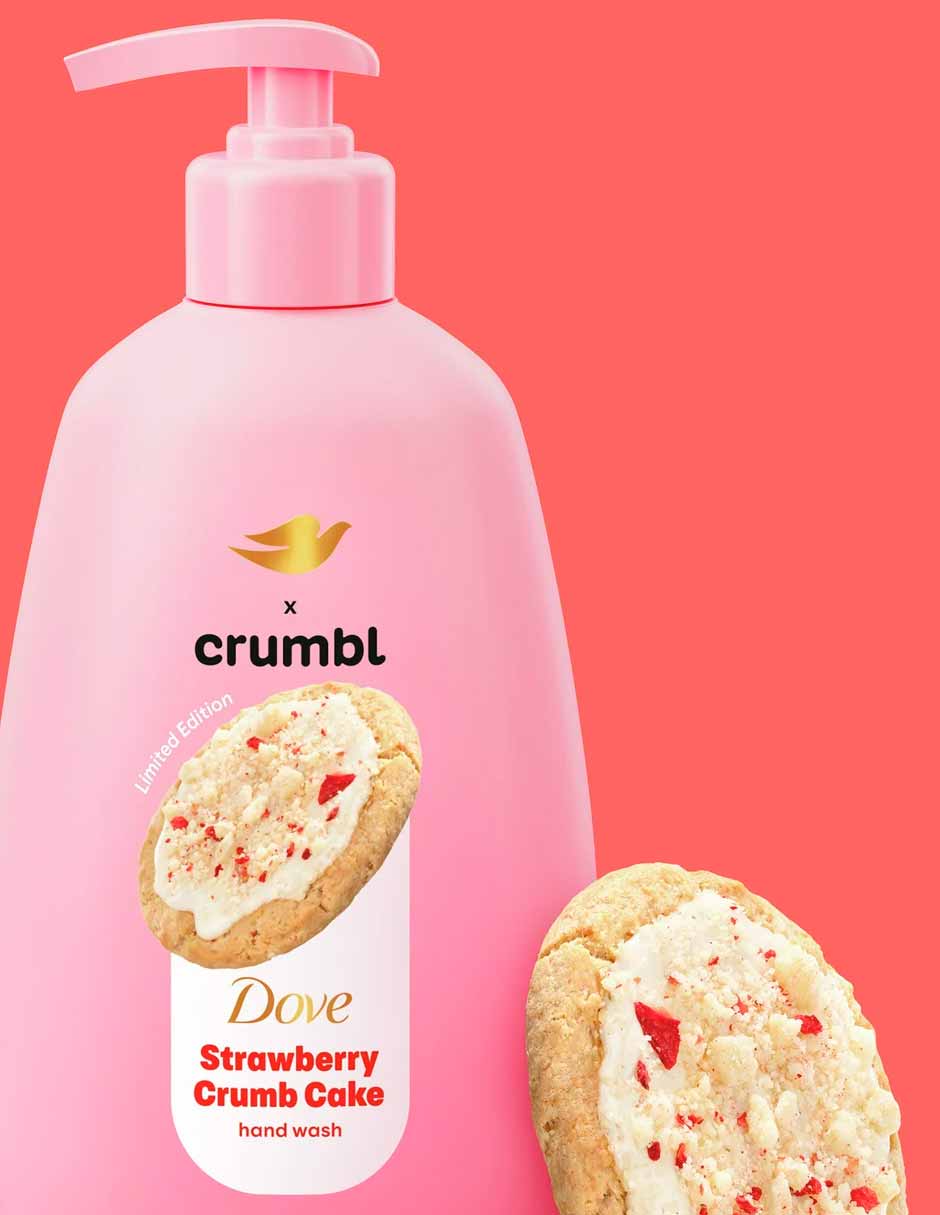 Dove x Crumbl Jabón líquido humectante para manos aroma galleta de fresa 340gr