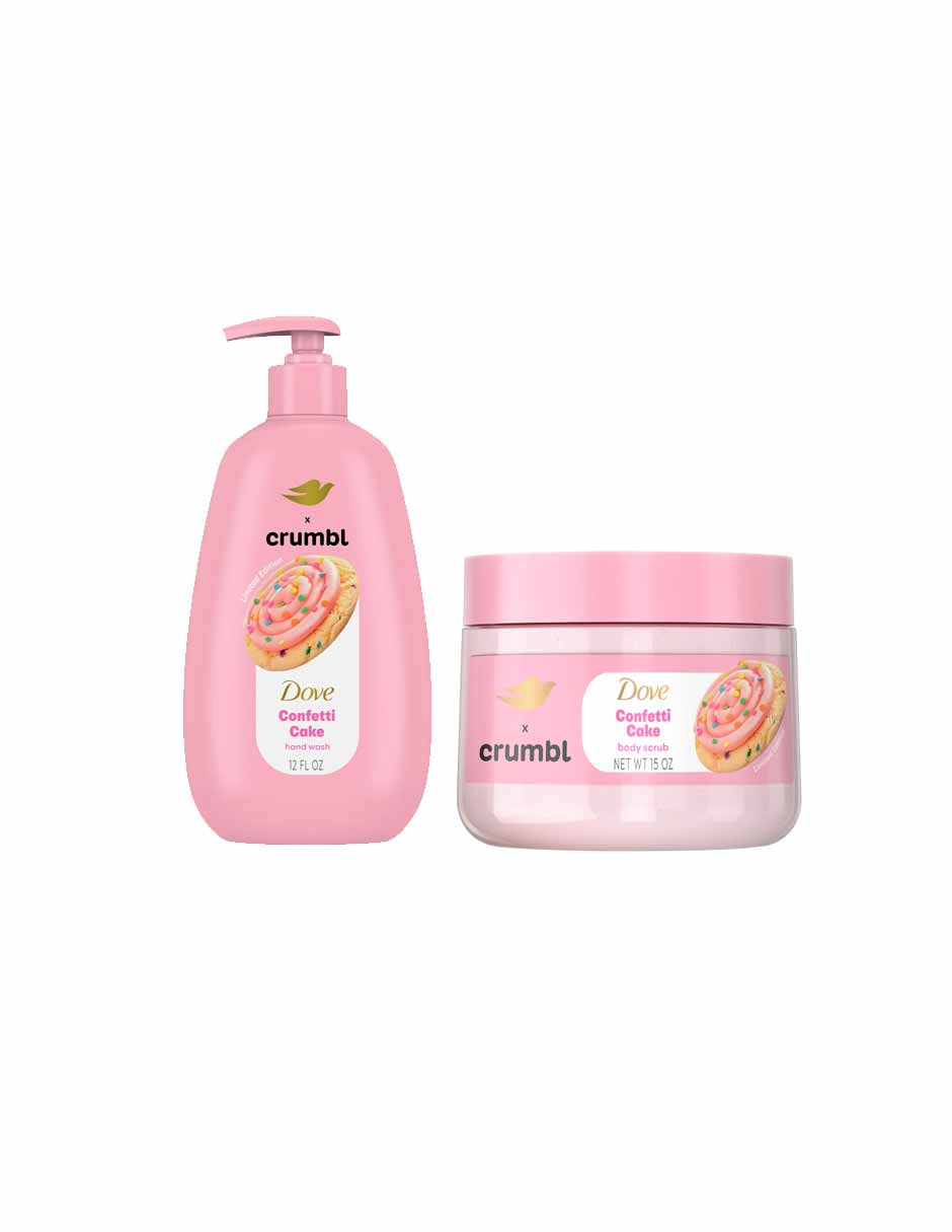 Dove x Crumbl Set Exfoliante corporal y jabón de manos aroma galleta de Confetti Cake