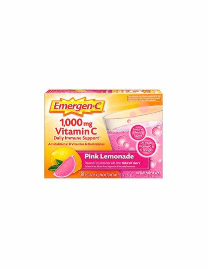 Emergen-c Polvo de vitamina C para apoyo inmunológico sabor limonada rosa 30 unidades