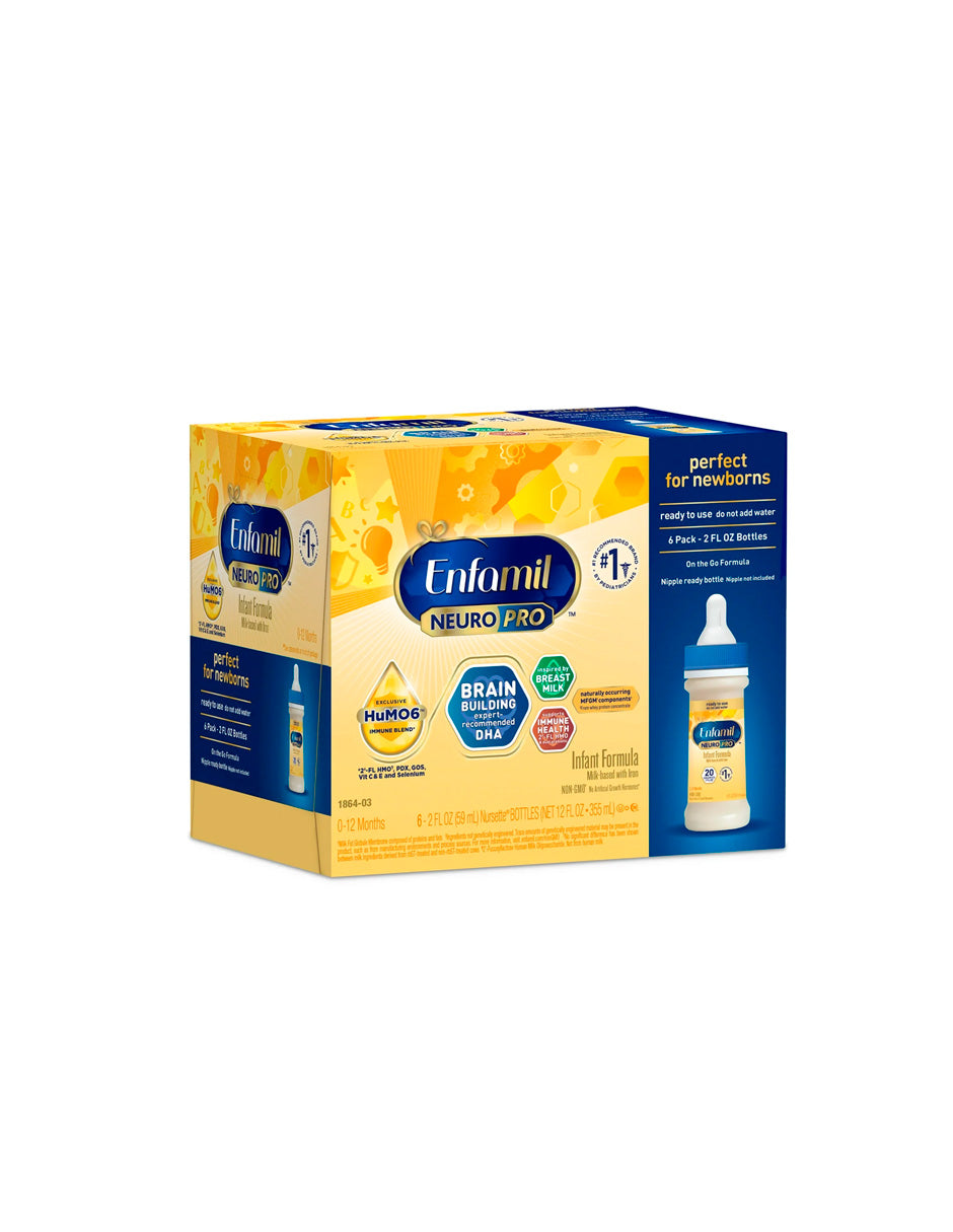 Enfamil NeuroPro Fórmula para Bebés Nutrición Infant a Base de Leche, lista para usar, Expertos, Mezcla Exclusiva de Inmunidad HuMO6, sin OGM, 2 Fl Oz, 6 Unidades