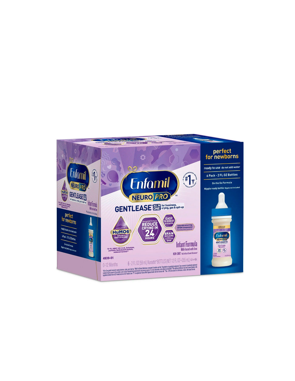 Fórmula para Bebés Enfamil NeuroPro Gentlease, Soporte Cerebral Que Tiene DHA, Mezcla Inmune HuMO6, Diseñada para Reducir los gases, 2 Fl Oz, 6 Botellas Líquidas