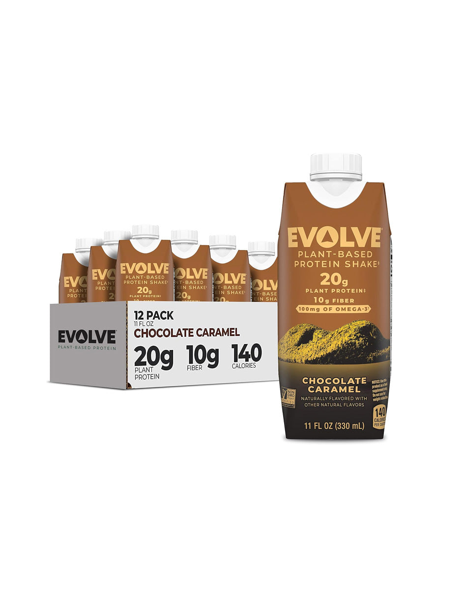 Batido de proteína vegetal sabor chocolate caramelo EVOLVE 12 pack