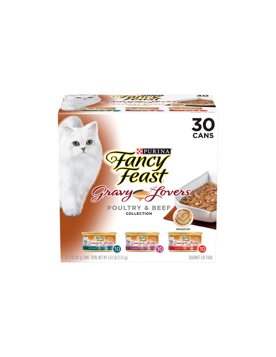 Purina Fancy Feast Gravy Lovers comida húmeda gourmet para gatos con pollo y carne de res, 30 pack