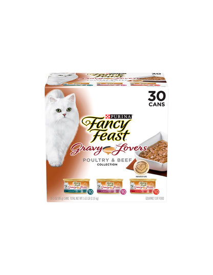 Purina Fancy Feast Gravy Lovers comida húmeda gourmet para gatos con pollo y carne de res, 30 pack