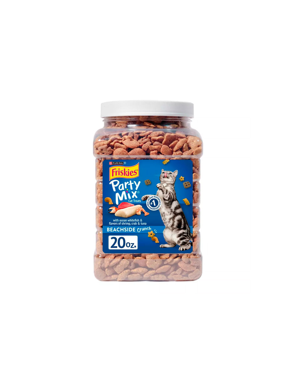 Purina Friskies Party Mix Beachside Crunch Crunchy con sabor a pollo y mariscos 567gr