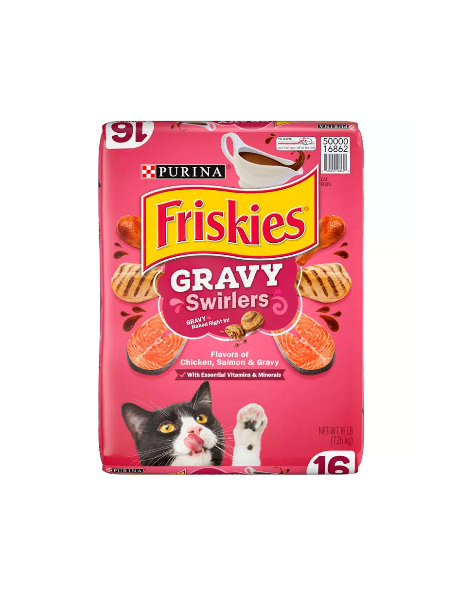 Friskies Alimento seco completo con sabores de pollo, salmón y salsa, 7.26 kg