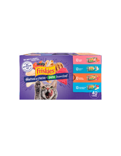 Friskies Alimento húmedo de Mariscos y pollo para gatos adultos, 40 unidades