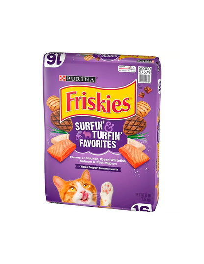 Friskies Alimento seco completo con sabores de pollo, pescado blanco, salmón y filete, 7.26 kg