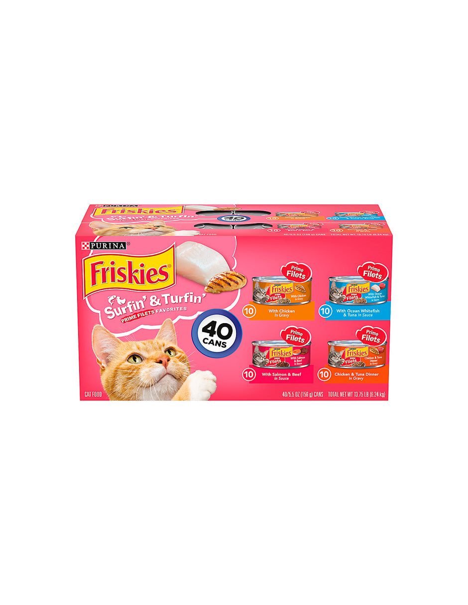 Friskies Alimento húmedo para gatos adulto de  Surfin & Turfin, 40 unidades