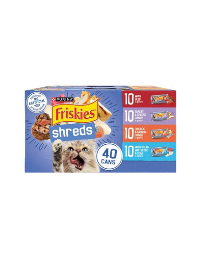 Friskies Shreds Variado sabores Res, Mariscos, Aves 40 Latas de 5.50z