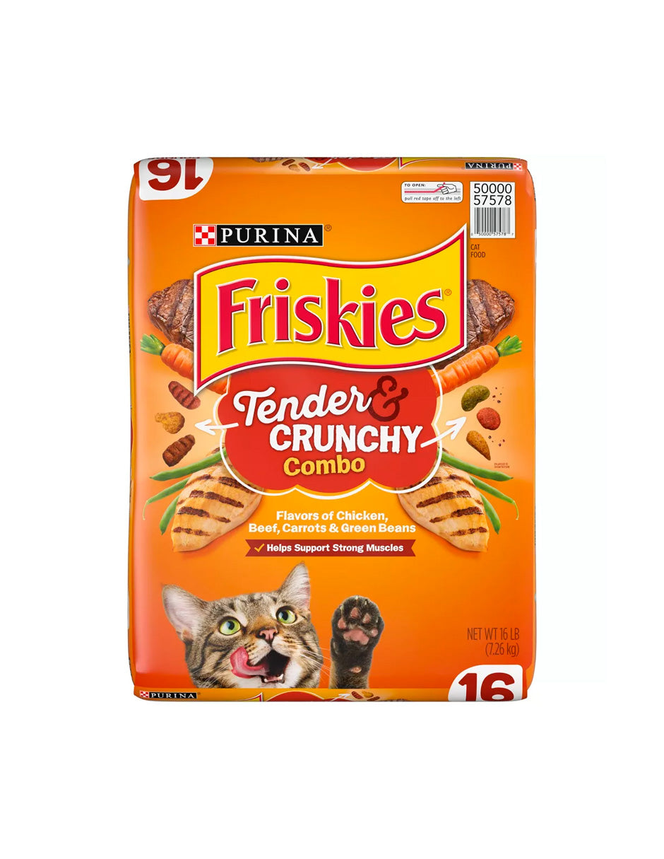 Friskies Alimento seco completo con sabores a pollo, ternera, zanahorias y judías verdes, 7.26 kg