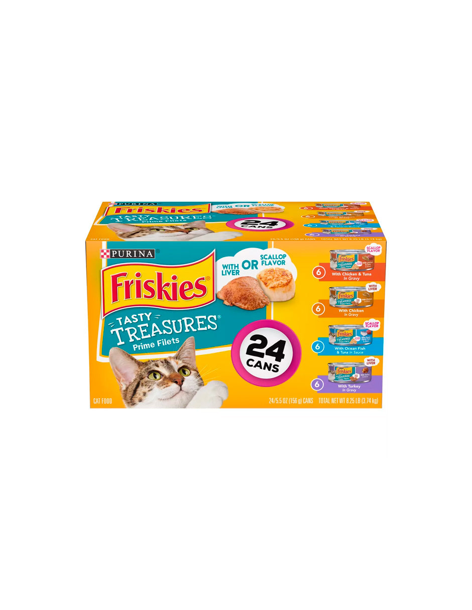 Friskies Alimento húmedo para gatos Prime Fillets con pescado de mar, pollo y pavo, 24 unidades