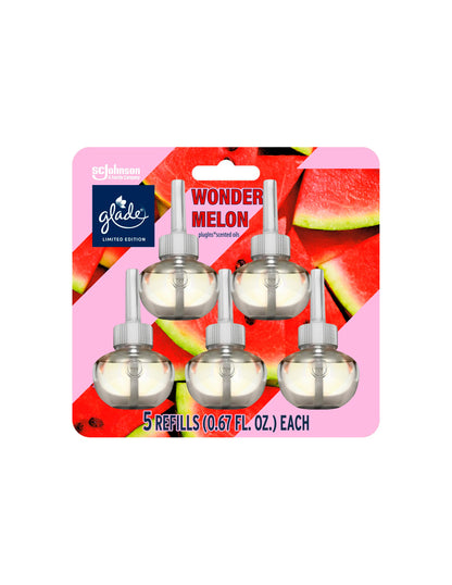 Glade Recambios de Aceite Perfumado PlugIns, Ambientador, Sandia Maravilla, Infundido con Aceites Esenciales, 5 unidades