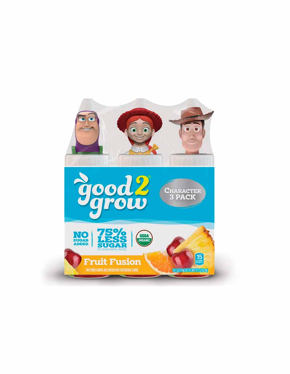 good2grow 6 oz 100% jugo paquete con 3 piezas (las tapas de los personajes varían)