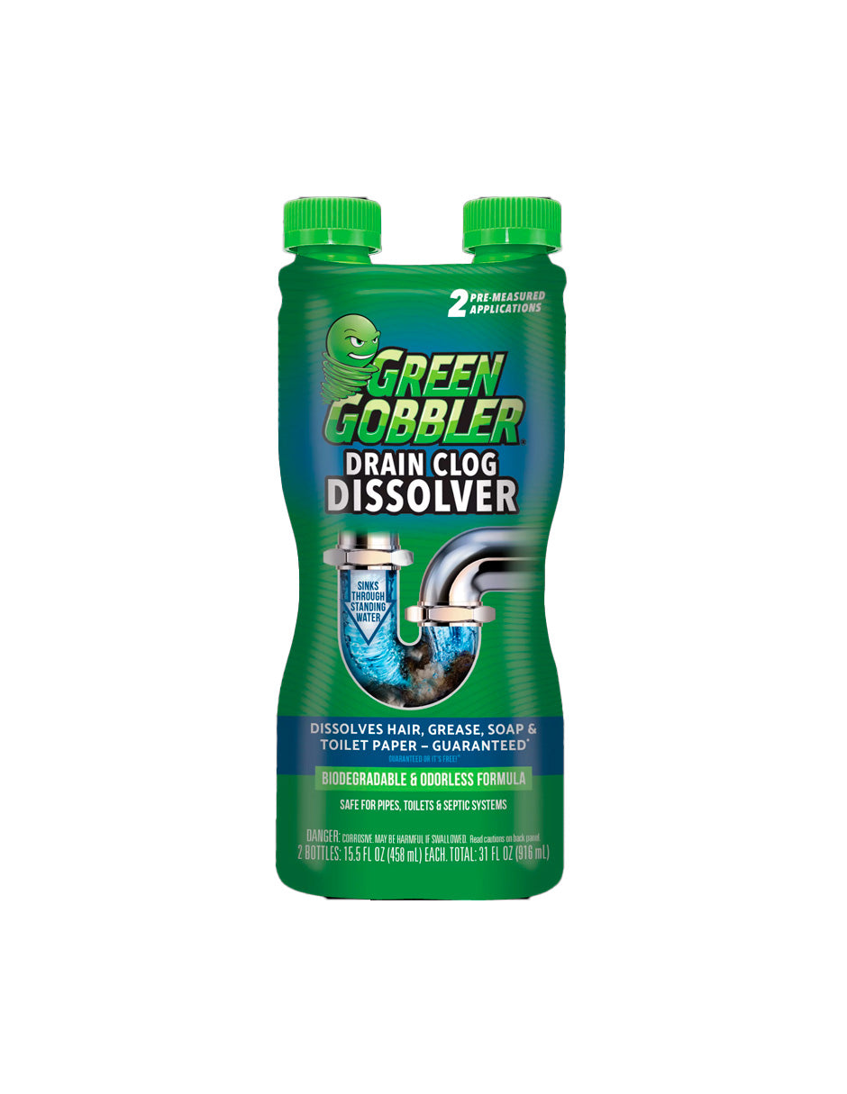 Green Gobbler Drain Clog Removedor y Limpiador para Inodoros, Lavabos y Duchas, Apto para Séptico 916ml