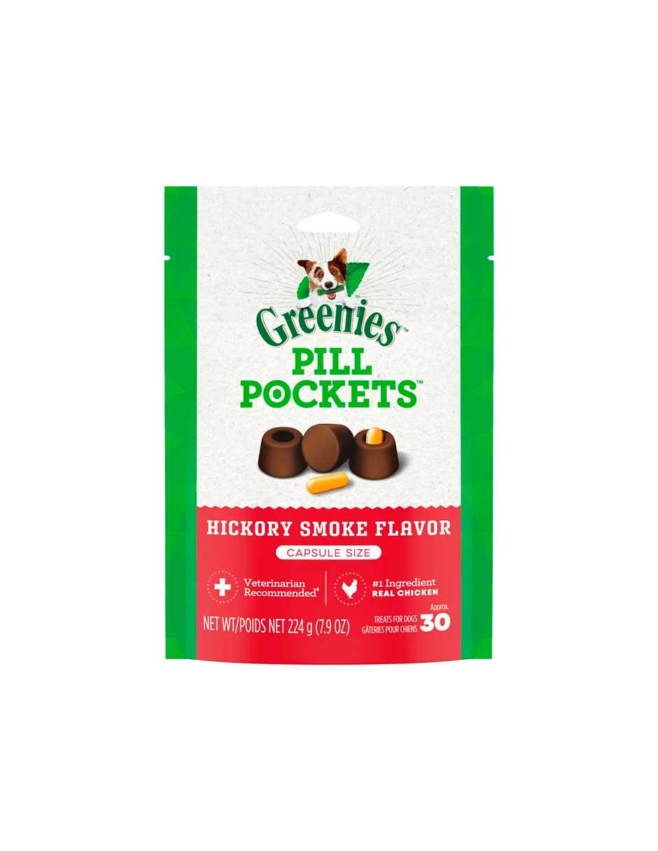 Pill pockets bocadillos para esconder pastillas para perros sabor Hickory Smoke 224gr