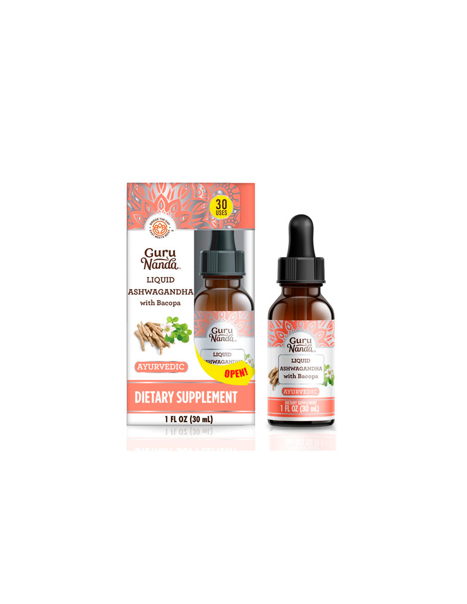 GurNanda Suplemento dietético líquido de Ashwagandha y Bacopa para adultos 30ml